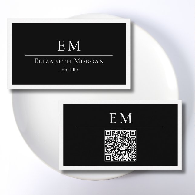 QR-kod Monogram Logotyp Svart Vit Minimal Modernis Visitkort (Skapare uppladdad)