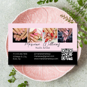 qr-kod nagel artist 4 foton collage rosa blak visitkort