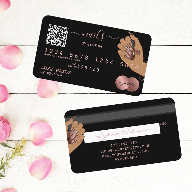 QR-kod Nagel Technician Kredit Card Ro Guld Visitkort (Skapare uppladdad)