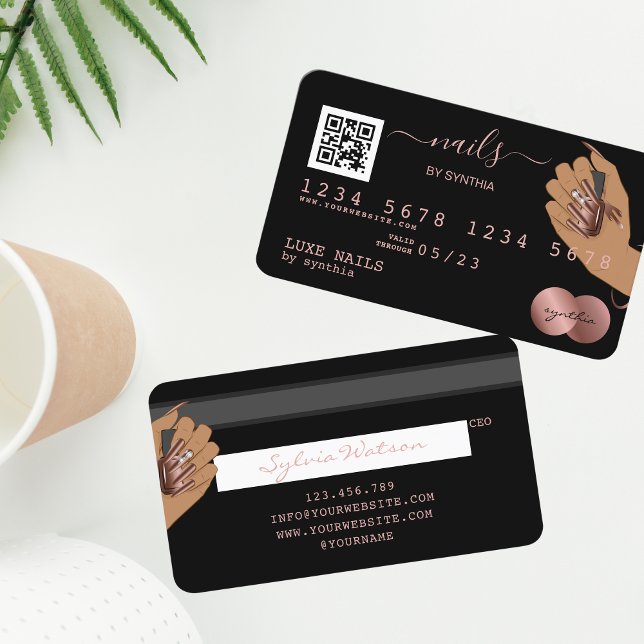 QR-kod Nagel Technician Kredit Card Ro Guld Visitkort (Skapare uppladdad)