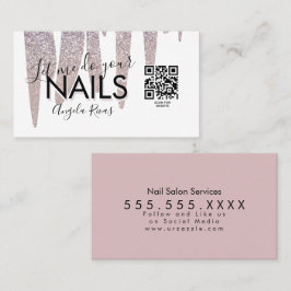 QR-KOD Nagelsalong  Rosa glitter som droppar Visitkort