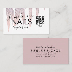 QR-KOD Nagelsalong Rosa glitter som droppar Visitkort