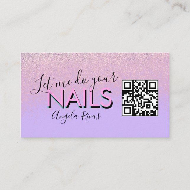 QR-KOD Nagelsalongbjudande Rosa Violett  Visitkort (Framsida)