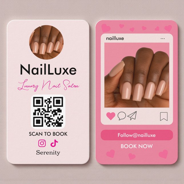 QR-kod nageltekniker rosabrunt foto Visitkort (Skapare uppladdad)