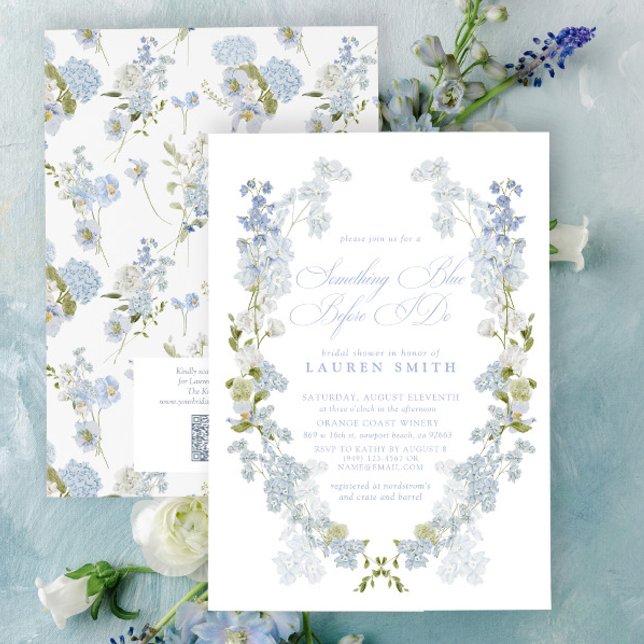 QR-kod något blått innan jag gör Möhippa Inbjudningar (QR Code Bridal Shower Invitation)