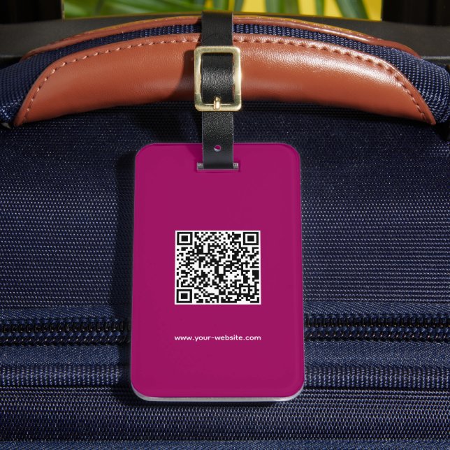 QR-kod, Namn & info, Maroon & White, Elegant Bagagebricka (Framsida Insitu 2)