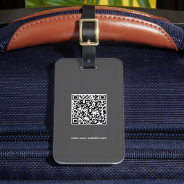 QR-kod, Namn & info, Mörk Grått & vit, Elegant Bagagebricka