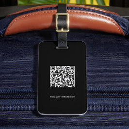 QR-kod, Namn & Info, Svartvitt, Elegant Bagagebricka