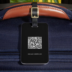 QR-kod, Namn & Info, Svartvitt, Elegant Bagagebricka