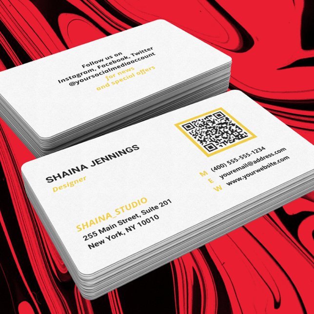 QR-kod Nätverk Modern Svart Gul Vit Visitkort (Skapare uppladdad)