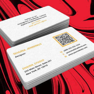 QR-kod Nätverk Modern Svart Orange Vit Visitkort
