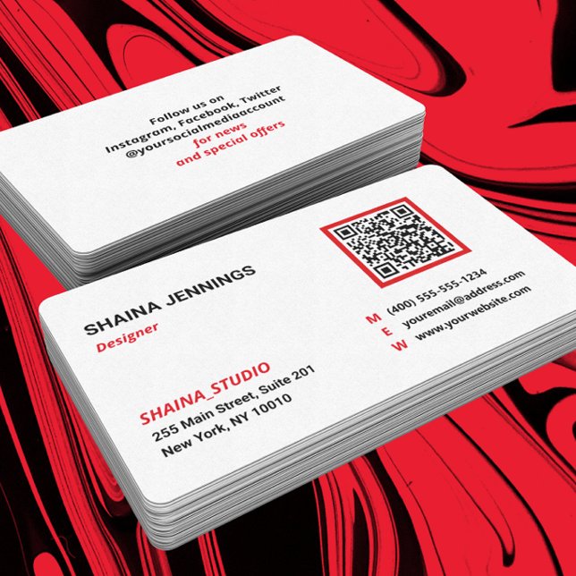 QR-kod Nätverk Modern Svart Röd Vit Visitkort (Skapare uppladdad)