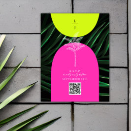QR-kod Neon Arches Monogram Tropical Bröllop Tilläggskort