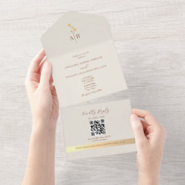 QR-kod Neutral Elfenbensguld Vildblomma Bröllop
