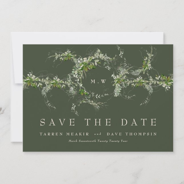 QR-kod NO PHOTO Eucalyptus Monogram Grönt Spara Datumet (Framsida)