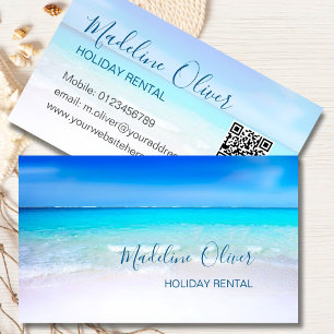 QR-kod Ocean Beach Helgdag Rental Blue-Snyggt Visitkort