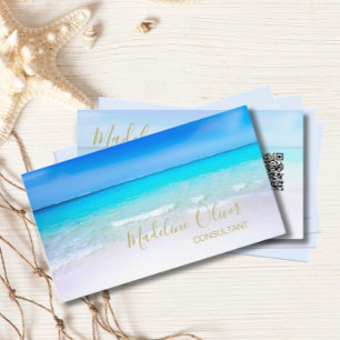 QR-kod Ocean Beach Sea Travel Aqua Blue Guld Visitkort