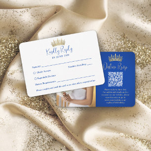 QR-kod och foto Quinceañera Guld Krona Royal Blue OSA Kort