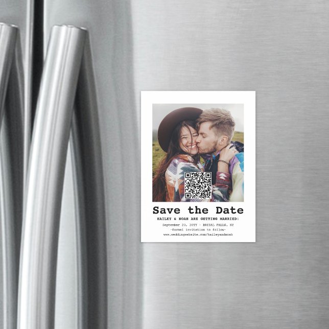 QR-kod och fotoskrivmaskin Bröllop spara datum Magnetisk Inbjudningskort (Skapare uppladdad)