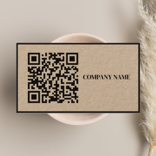QR-kod och Logotyp i Modern Rustic Black Visitkort (Skapare uppladdad)