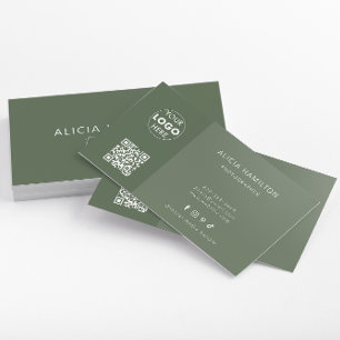 QR-kod och Logotyp Modern Minimalistisk GRÖN Visitkort