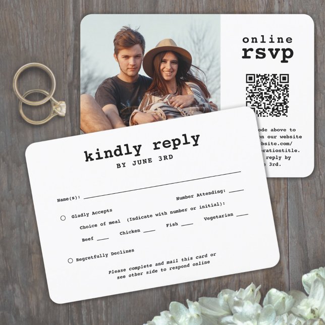 QR-kod och måltidsalternativ för Bröllop-fotoskriv OSA Kort (Skapare uppladdad)