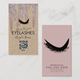 QR-KOD Ögonfransar Rosa Glitter Droppande Rustik B Visitkort