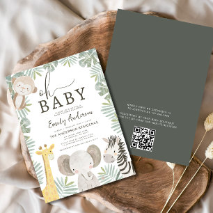 QR-kod Oh Baby Safari Animal Boy's Baby Shower Inbjudningar