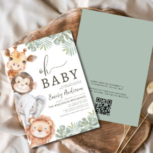 QR-kod Oh Baby Safari Animal Boy's Baby Shower Inbjudningar