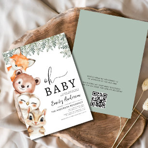 QR-kod Oh Baby Woodland Animals Baby Shower Inbjudningar