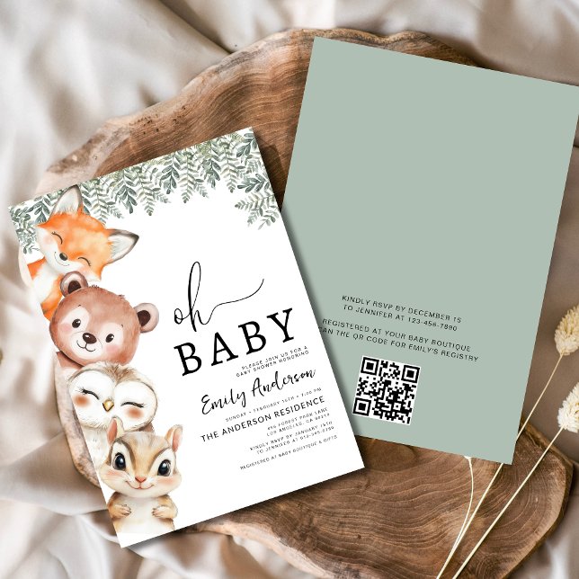 QR-kod Oh Baby Woodland Animals Baby Shower Inbjudningar (Skapare uppladdad)