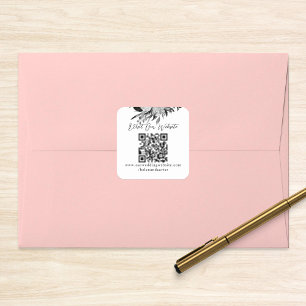 QR-kod Online Foto Svart Blommig Webbplats RSVP Fyrkantigt Klistermärke
