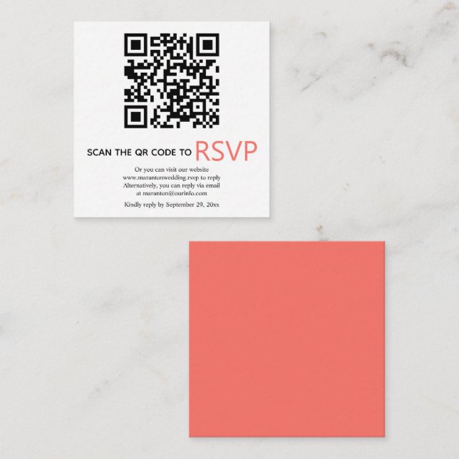 QR-kod online RSVP modern levande korallbröllop Tilläggskort (Fram/baksida)