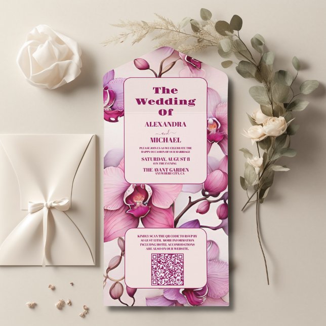 QR-kod Opulent Watercolor Rosa Orchid Bröllop (Skapare uppladdad)