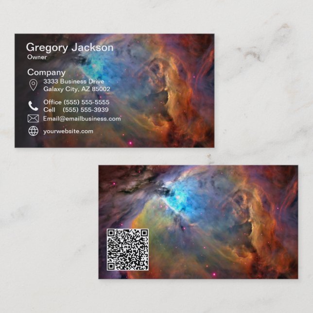QR-kod Orion Nebula Space Galaxy Visitkort (Fram/baksida)