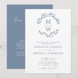 QR-kod OSA Dusty Blue Monogram Bröllop Utandning Inbjudningar