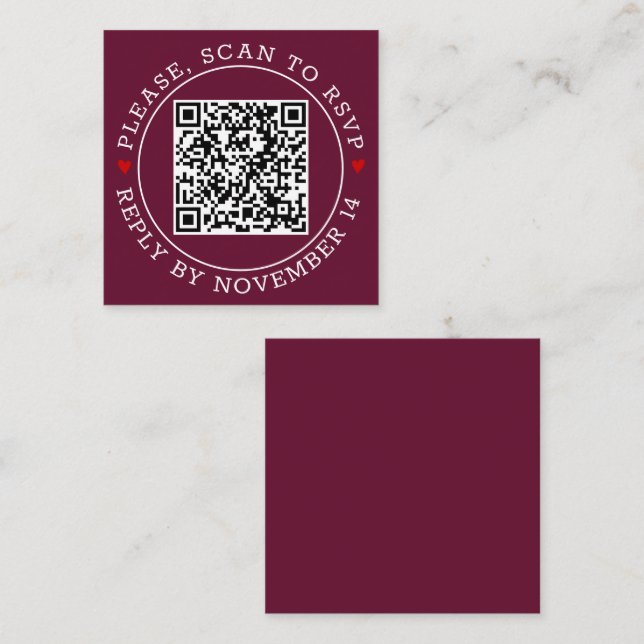 QR-kod OSA gräns och hjärta burgundy bröllop Tilläggskort (Fram/baksida)