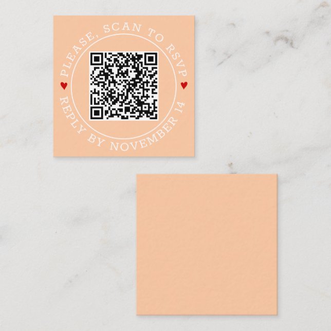 QR-kod OSA gräns och hjärta Peach bröllop Tilläggskort (Fram/baksida)