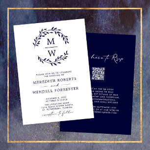QR-kod OSA Navy Blue Monogram WAN Bröllop Inbjudningar