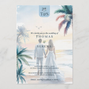 QR-kod Palmträd Strand Bröllop Destination Inbjudningar