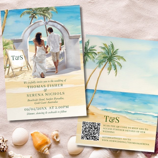 QR-kod Passport Boho Beach Wedding Destination Inbjudningar (Skapare uppladdad)