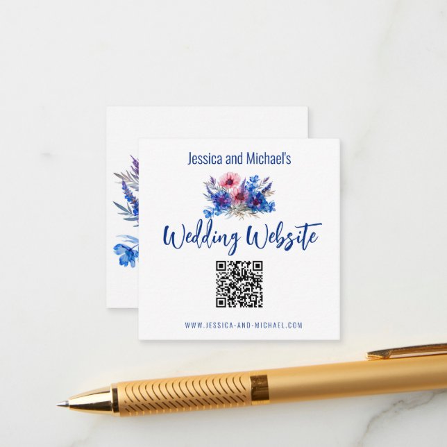💍QR-kod Pastel Whispers Meadows bröllopswebbplats Tilläggskort (Fram/Back In Situ)