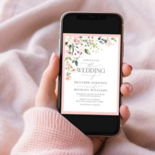 QR-kod Peach Rosa Watercolor Blommigt Bröllop Inbjudningar