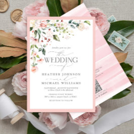 QR-kod Peach Rosa Watercolor Blommigt Bröllop Inbjudningar