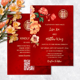 QR-kod | Peony China Bröllop Inbjudningar