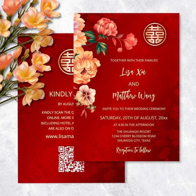QR-kod | Peony China Bröllop Inbjudningar (Skapare uppladdad)