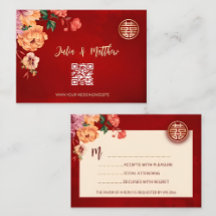 QR-kod Peony Röd RSVP Kinesisk Bröllop