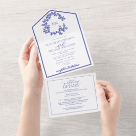 QR-kod Periwinkle Leafy Vapensköld Monogram Bröllo