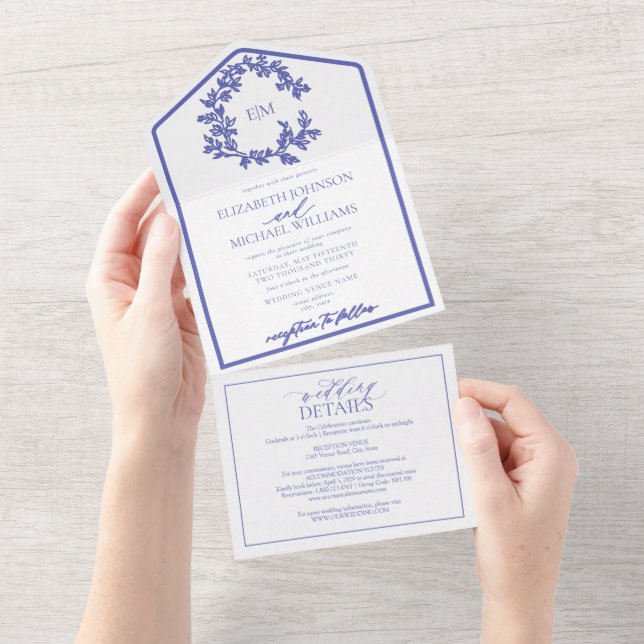 QR-kod Periwinkle Leafy Vapensköld Monogram Bröllo (Tearaway)