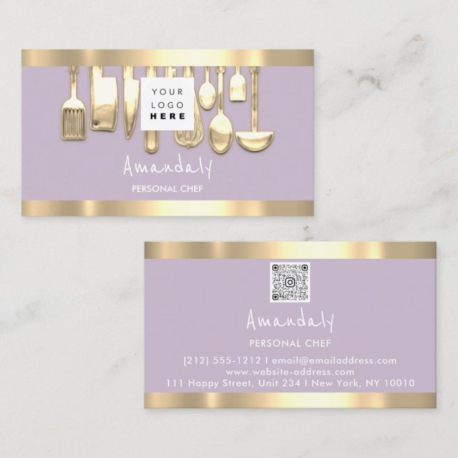 QR-kod Personal Chef Cooking Restaurant Lavender Visitkort (Fram/baksida)